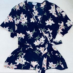 Navy Blue Floral Blouse